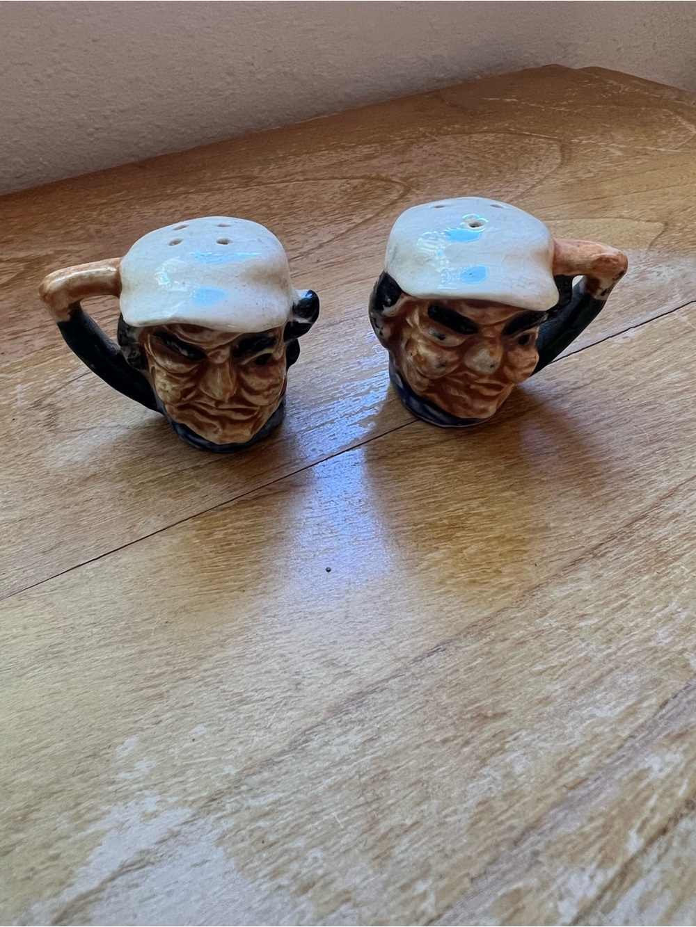 Vintage Character Face Ceramic Salt and Pepper Shakers - Brown and Cream